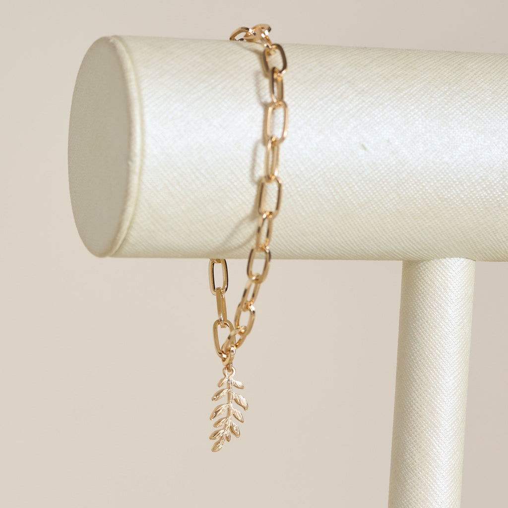 Textured Leaf Charm Bracelet