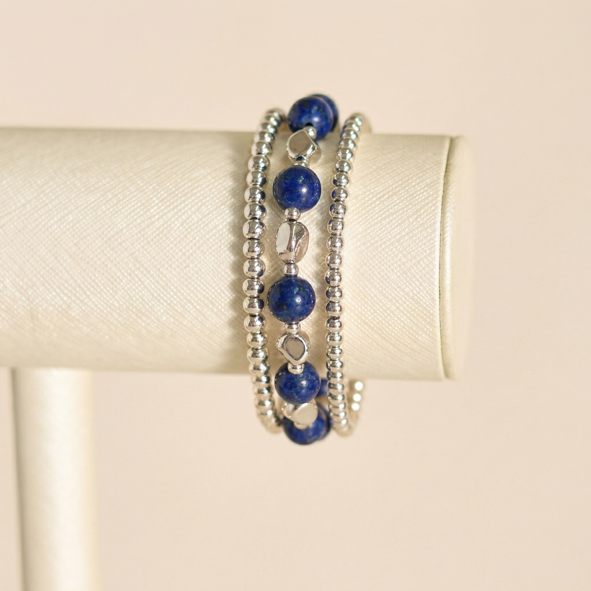 Multi Beaded Metal Stretch Bracelet Pack of Three